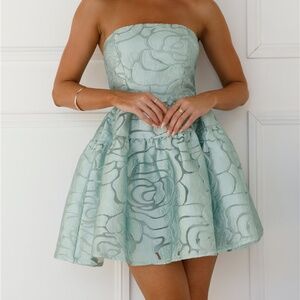 Hello Molly Strapless Jacquard Mini Dress in Mint Green